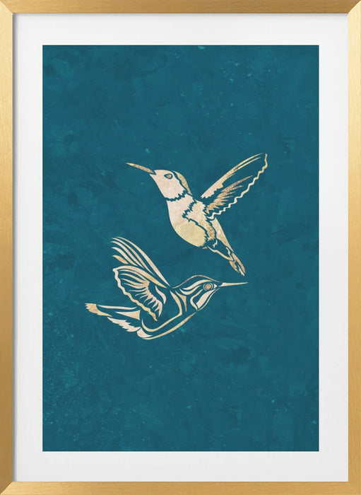 Gold Hummingbird Line art Silhouettes 1 Framed Art Wall Decor