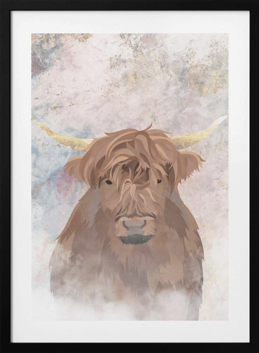 Highlands Cow Gold and Marble Framed Art Wall Decor