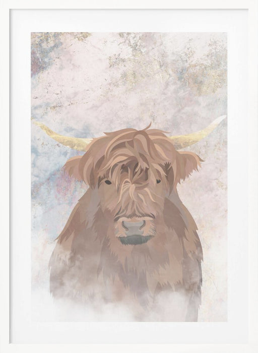 Highlands Cow Gold and Marble Framed Art Wall Decor