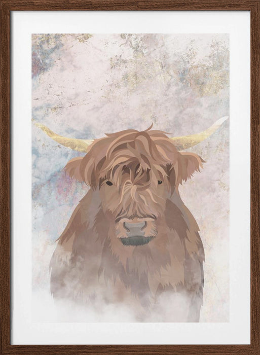 Highlands Cow Gold and Marble Framed Art Wall Decor