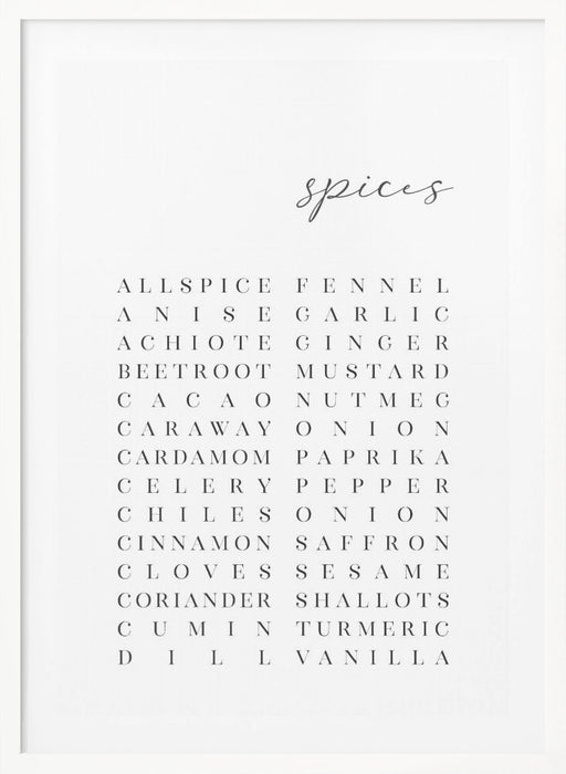 List of spices Framed Art Modern Wall Decor