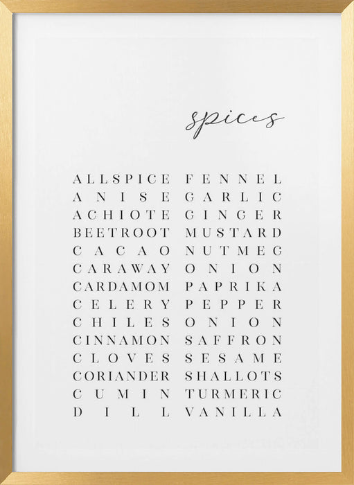 List of spices Framed Art Modern Wall Decor