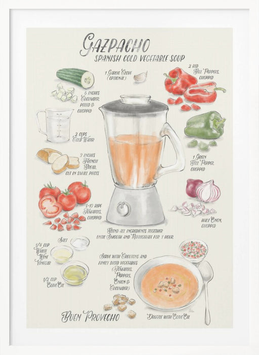 Gazpacho illustrated recipe in English Framed Art Wall Decor