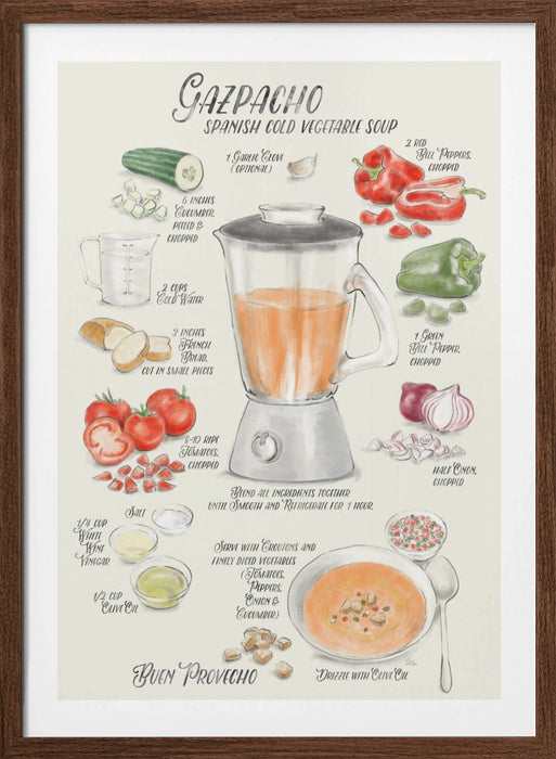 Gazpacho illustrated recipe in English Framed Art Wall Decor