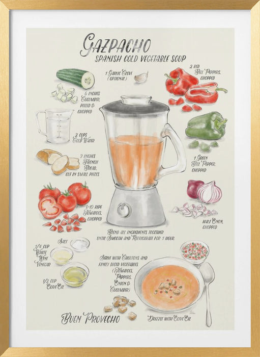 Gazpacho illustrated recipe in English Framed Art Wall Decor