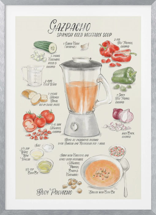 Gazpacho illustrated recipe in English Framed Art Wall Decor