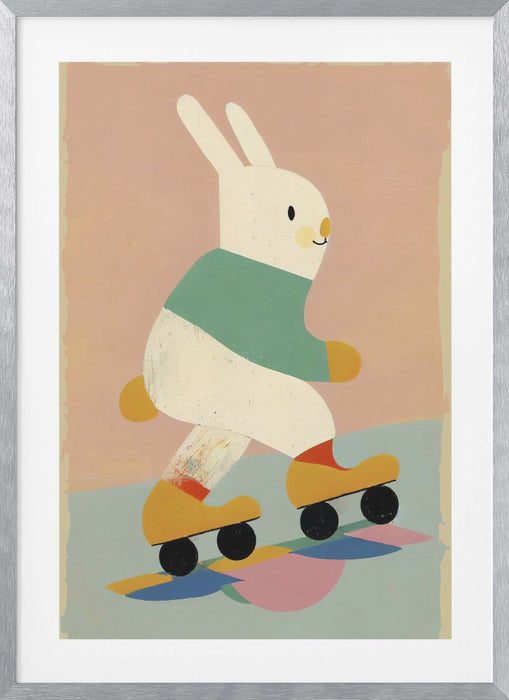 Skating Bunny Framed Art Modern Wall Decor