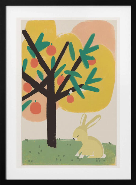 Bunny Under Apple Tree Framed Art Modern Wall Decor