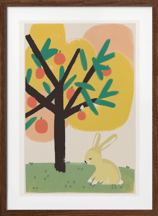 Bunny Under Apple Tree Framed Art Modern Wall Decor