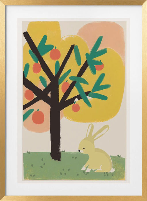 Bunny Under Apple Tree Framed Art Modern Wall Decor