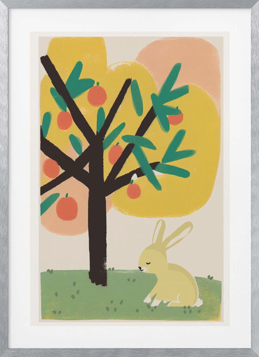 Bunny Under Apple Tree Framed Art Modern Wall Decor