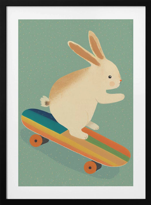 Bunny On Skateboard Framed Art Modern Wall Decor