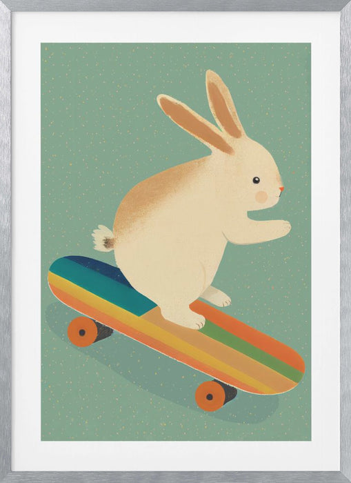 Bunny On Skateboard Framed Art Modern Wall Decor