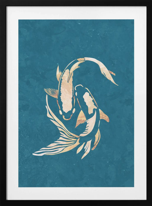 Gold Blue Koi Fish Framed Art Wall Decor