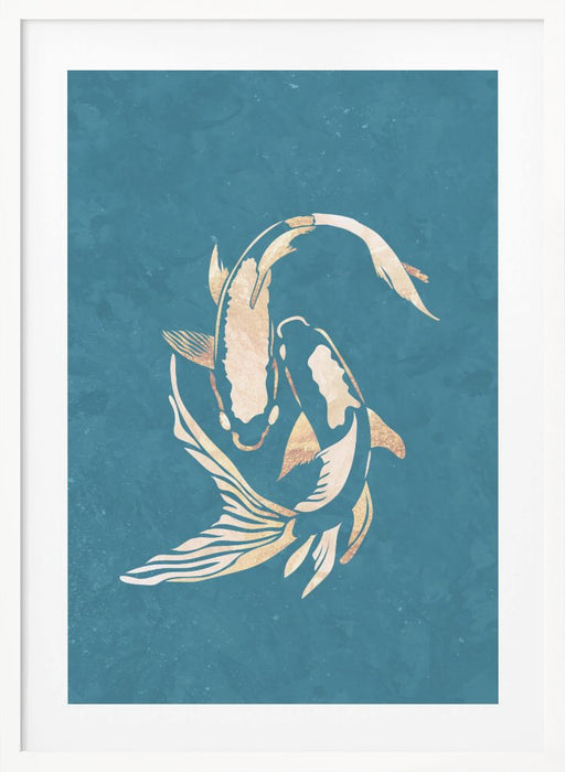 Gold Blue Koi Fish Framed Art Wall Decor