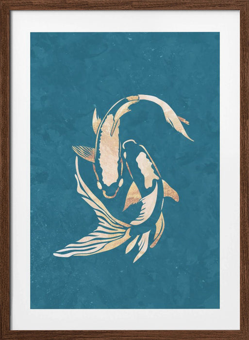 Gold Blue Koi Fish Framed Art Wall Decor