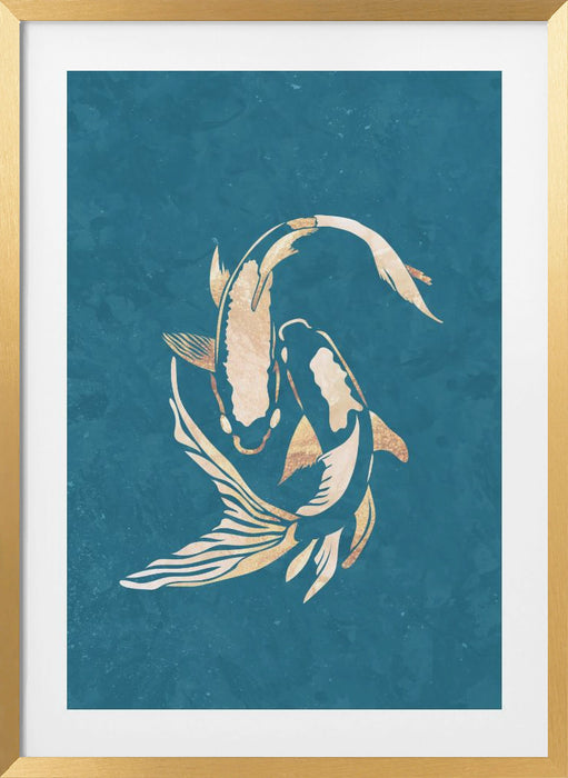 Gold Blue Koi Fish Framed Art Wall Decor