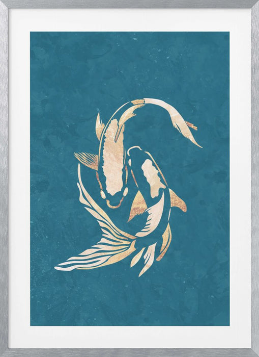 Gold Blue Koi Fish Framed Art Wall Decor