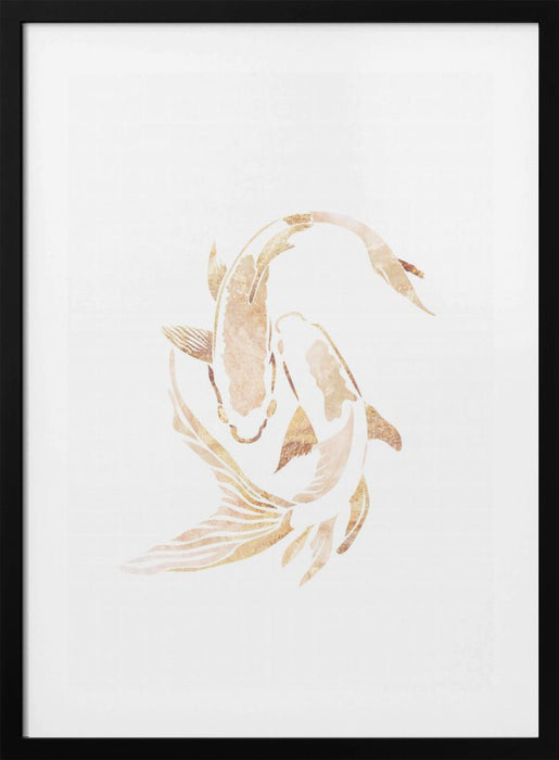 Gold White Japan Koi Fish Framed Art Modern Wall Decor