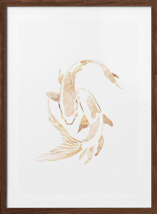 Gold White Japan Koi Fish Framed Art Modern Wall Decor