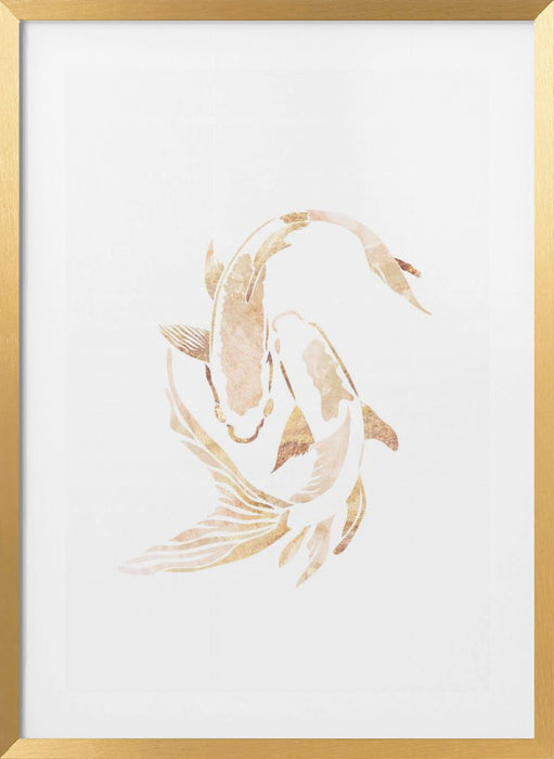 Gold White Japan Koi Fish Framed Art Modern Wall Decor