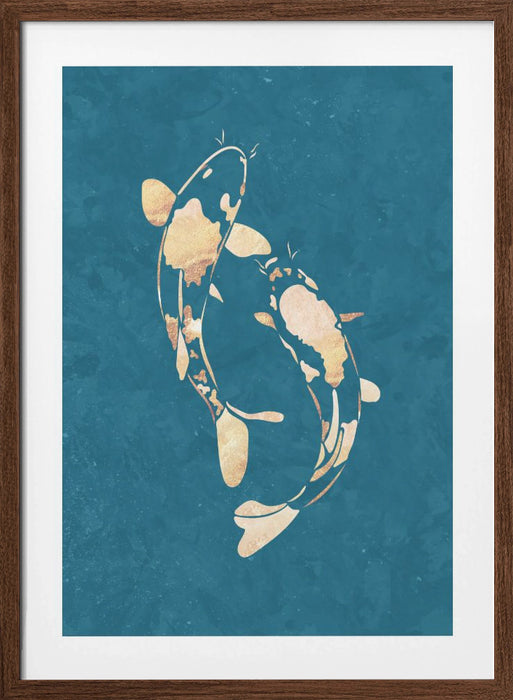 Gold Green Koi Fish Framed Art Wall Decor