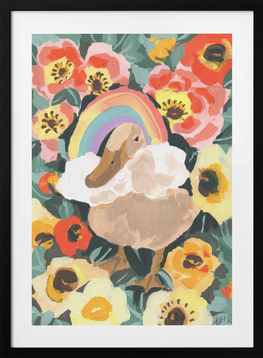 Duck With Rainbow Framed Art Modern Wall Decor