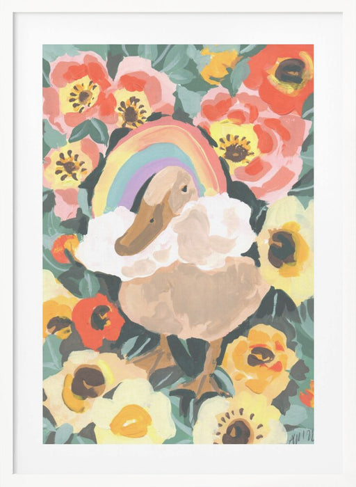 Duck With Rainbow Framed Art Modern Wall Decor