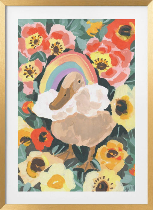 Duck With Rainbow Framed Art Modern Wall Decor