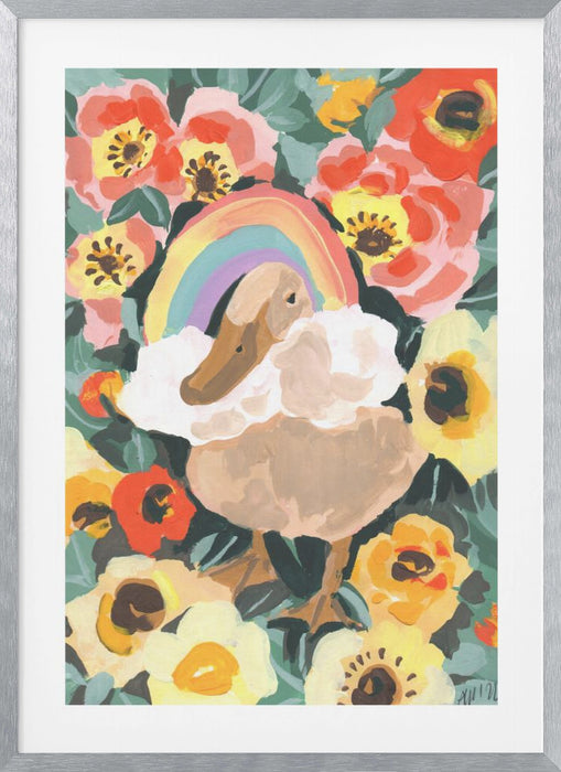 Duck With Rainbow Framed Art Modern Wall Decor