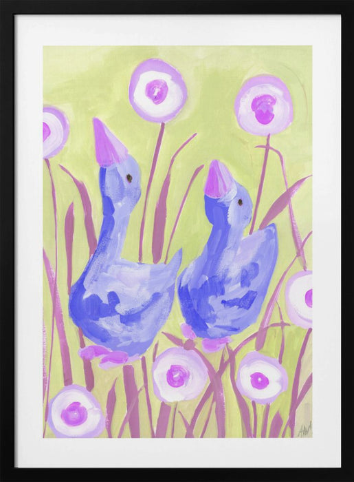 Cobalt Gees In The Garden Framed Art Modern Wall Decor