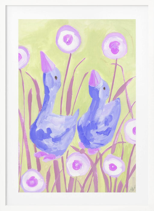 Cobalt Gees In The Garden Framed Art Modern Wall Decor