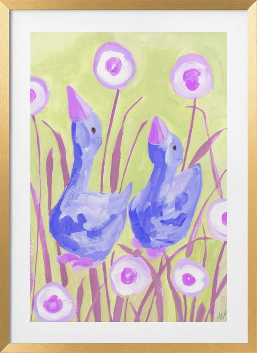 Cobalt Gees In The Garden Framed Art Modern Wall Decor