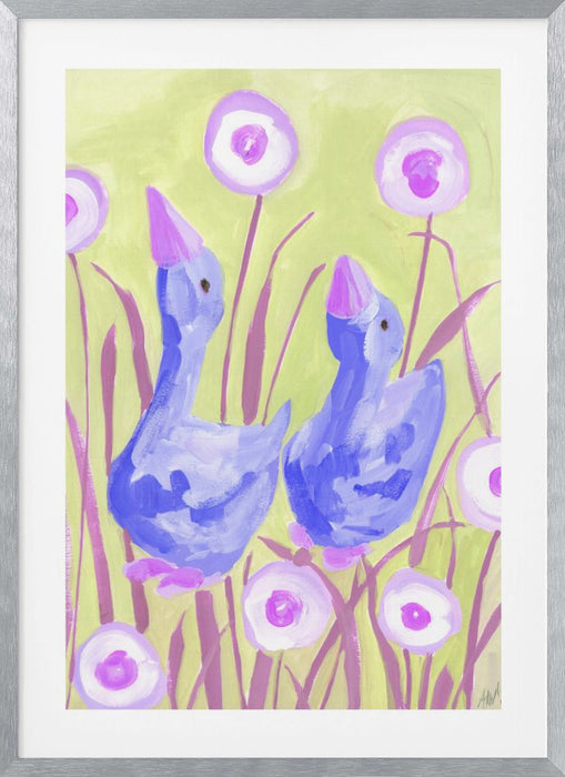 Cobalt Gees In The Garden Framed Art Modern Wall Decor