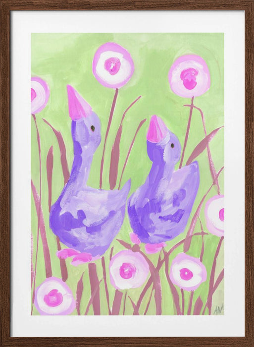 Violet Gees In The Garden Framed Art Modern Wall Decor