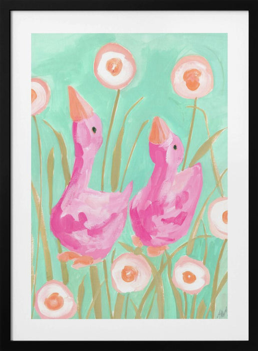 Pink Gees In The Garden Framed Art Wall Decor