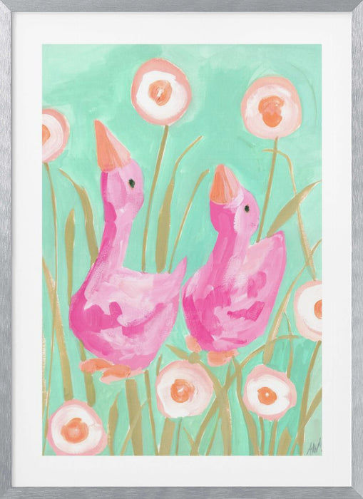 Pink Gees In The Garden Framed Art Wall Decor