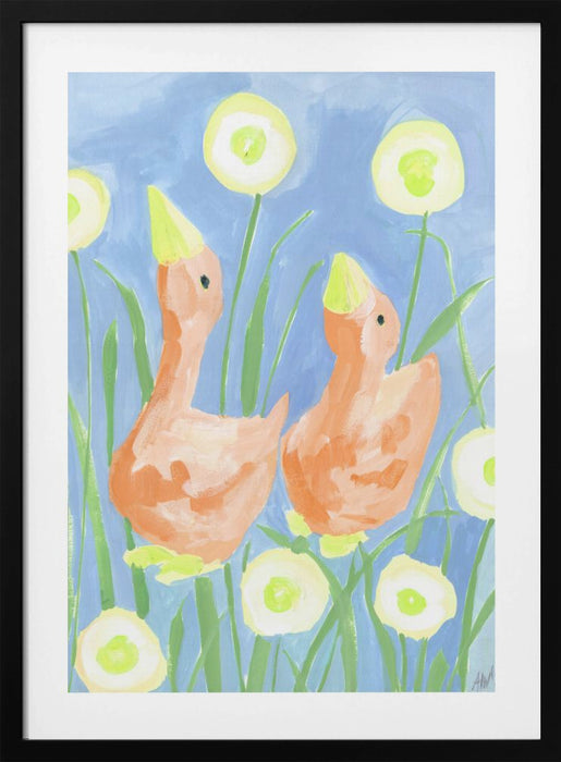 Orange Gees In The Garden Framed Art Modern Wall Decor