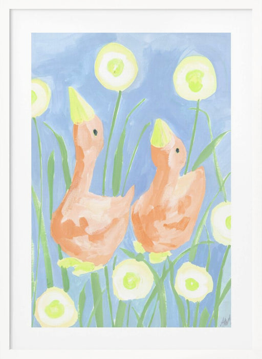 Orange Gees In The Garden Framed Art Modern Wall Decor