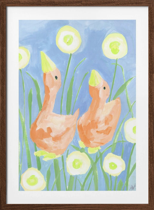 Orange Gees In The Garden Framed Art Modern Wall Decor