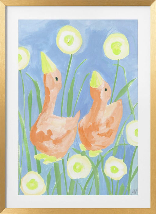 Orange Gees In The Garden Framed Art Modern Wall Decor