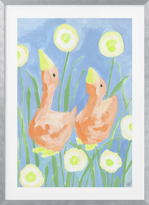 Orange Gees In The Garden Framed Art Modern Wall Decor