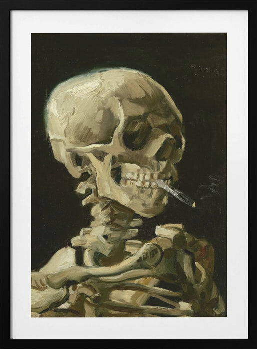 Head of a skeleton with a burning cigarette Framed Art Modern Wall Decor