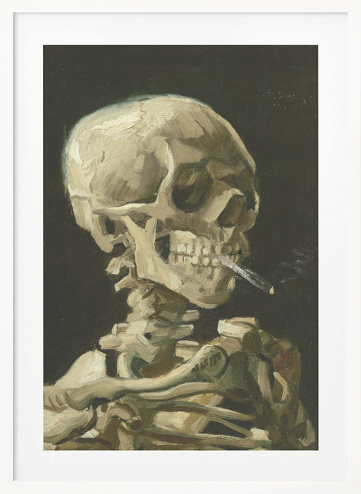 Head of a skeleton with a burning cigarette Framed Art Modern Wall Decor