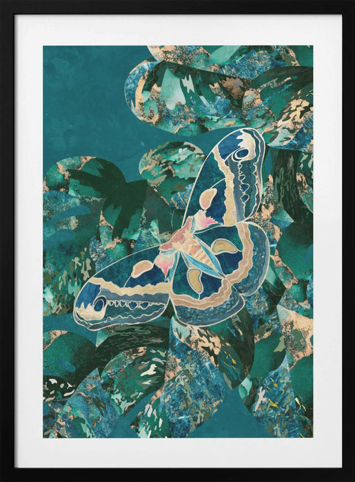 Moth and Monstera Leaves Framed Art Wall Decor