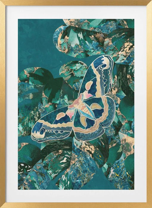 Moth and Monstera Leaves Framed Art Wall Decor