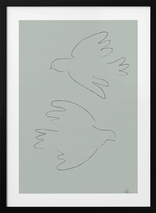 DOVES Green Framed Art Modern Wall Decor