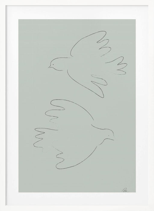 DOVES Green Framed Art Modern Wall Decor