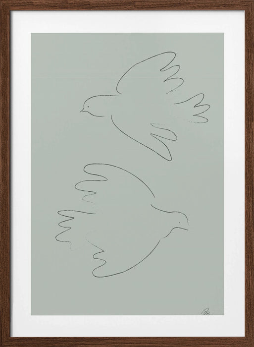 DOVES Green Framed Art Modern Wall Decor