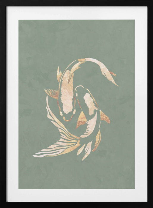 Sage Green Gold Koi Fish 1 Framed Art Wall Decor